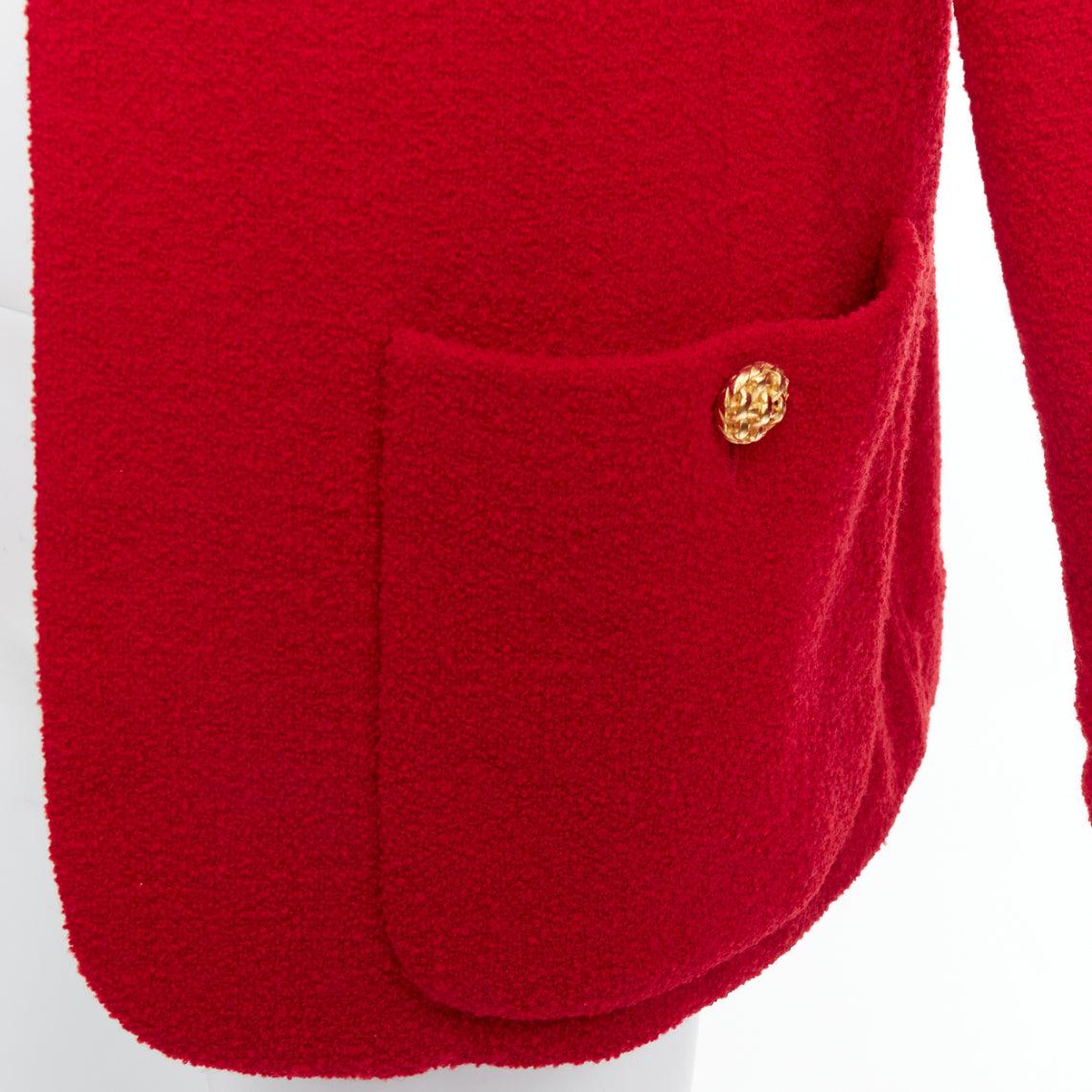 Veste vintage CHANEL 1992 29 rouge lèvre en tweed tissé avec boutons dorés à 4 poches en vente 3