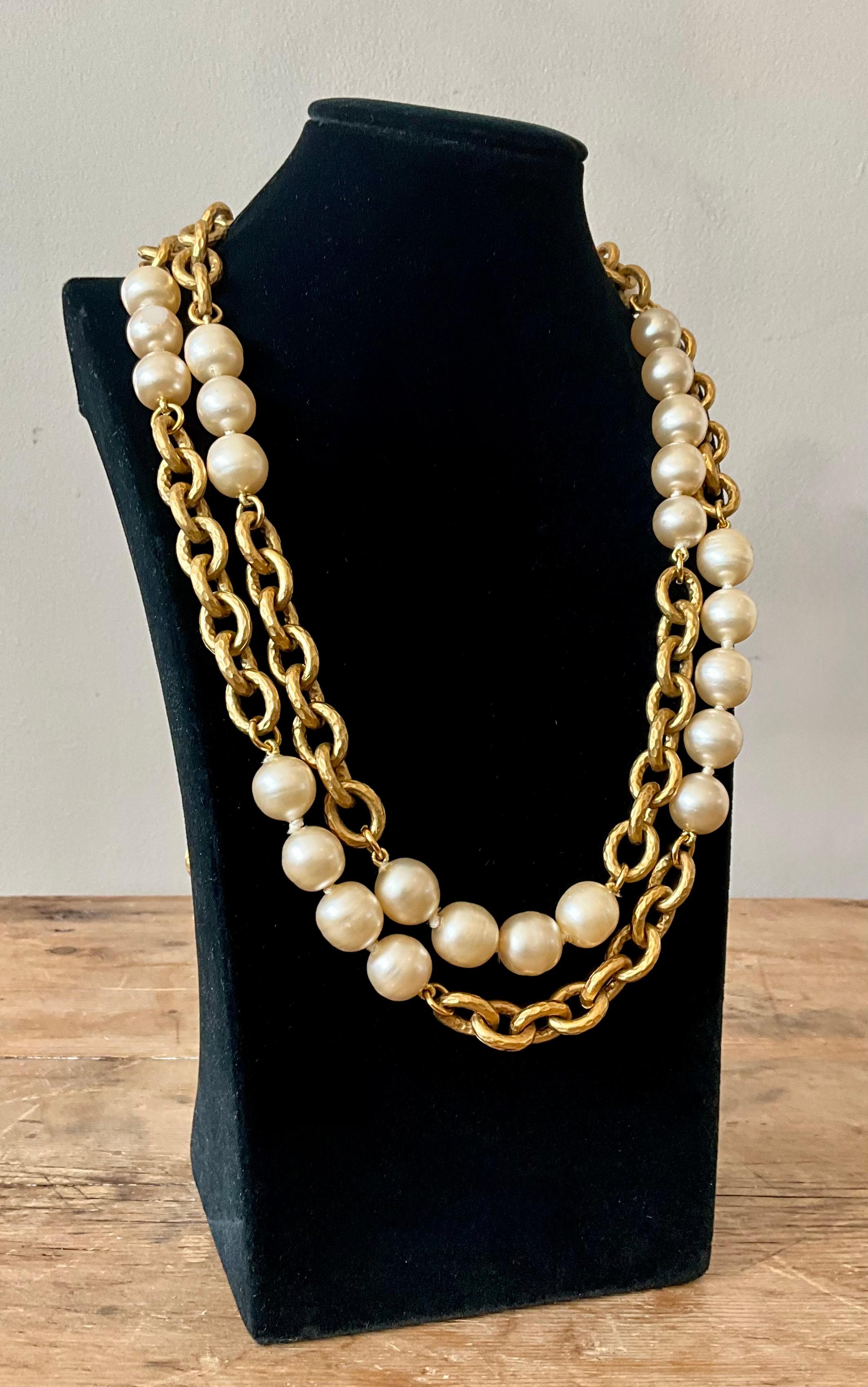 da uomo o donna Vintage Chanel 1993 Collana a catena con perle finte A Link in vendita