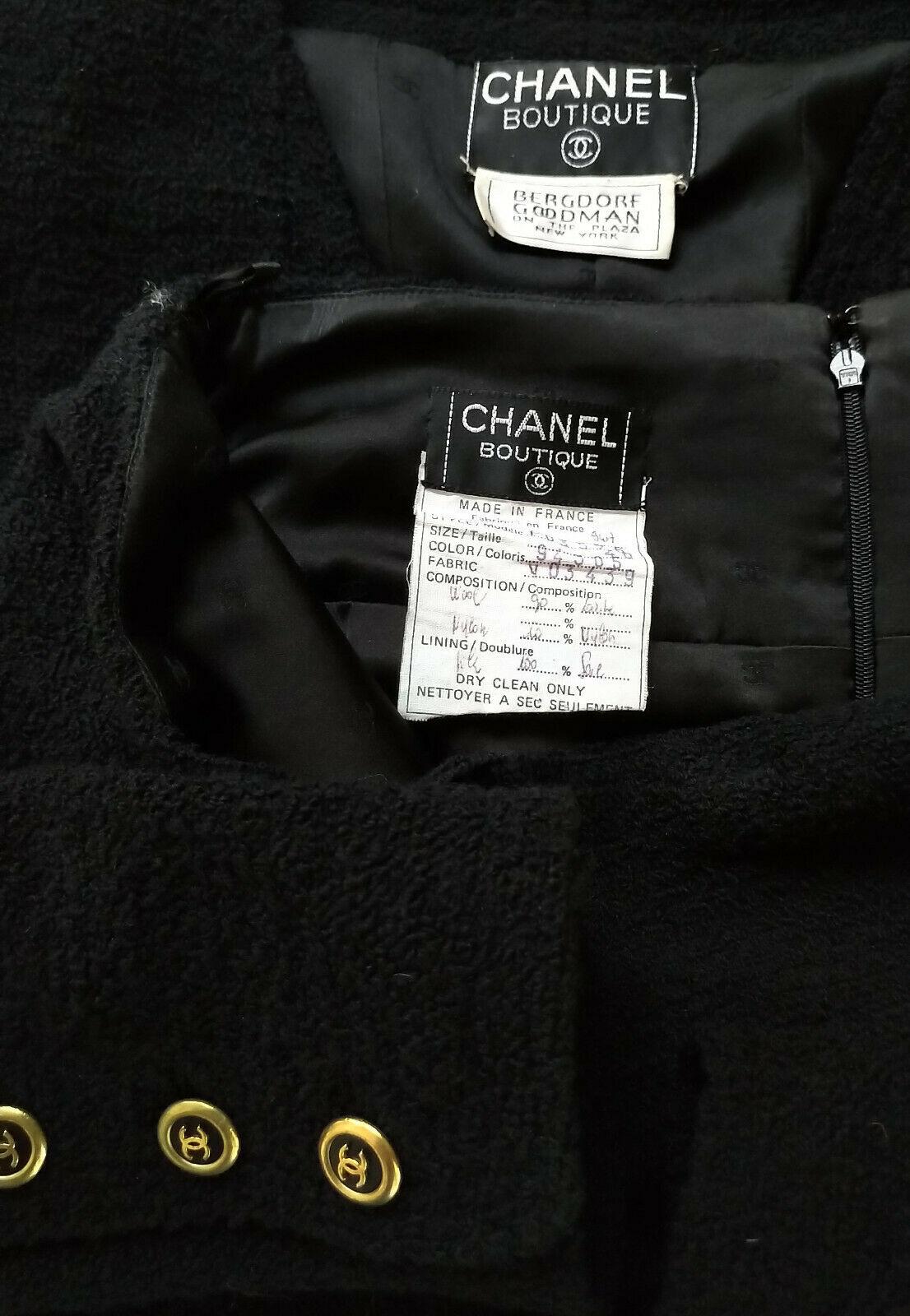 Vintage Chanel 1994 94A Black Fantasy Tweed Jacket Mini Skirt Suit FR 38/ US 4 6 4