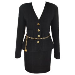 Vintage Chanel 1994 94A Black Fantasy Tweed Jacket Mini Skirt Suit FR 38/  US 4 6 at 1stDibs