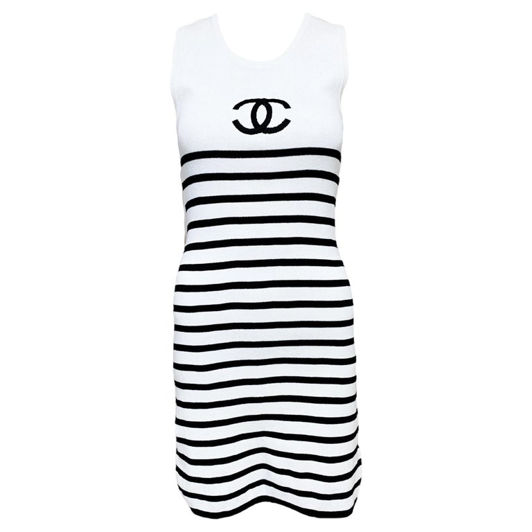 Chanel Striped Dress - 33 For Sale on 1stDibs  grey and white striped dress,  chanel stripe dress, chanel stripes