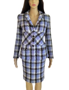 Vintage Chanel 1995 95P Lavender Blue Fantasy Tweed Jacket Skirt Suit FR 38 US 6