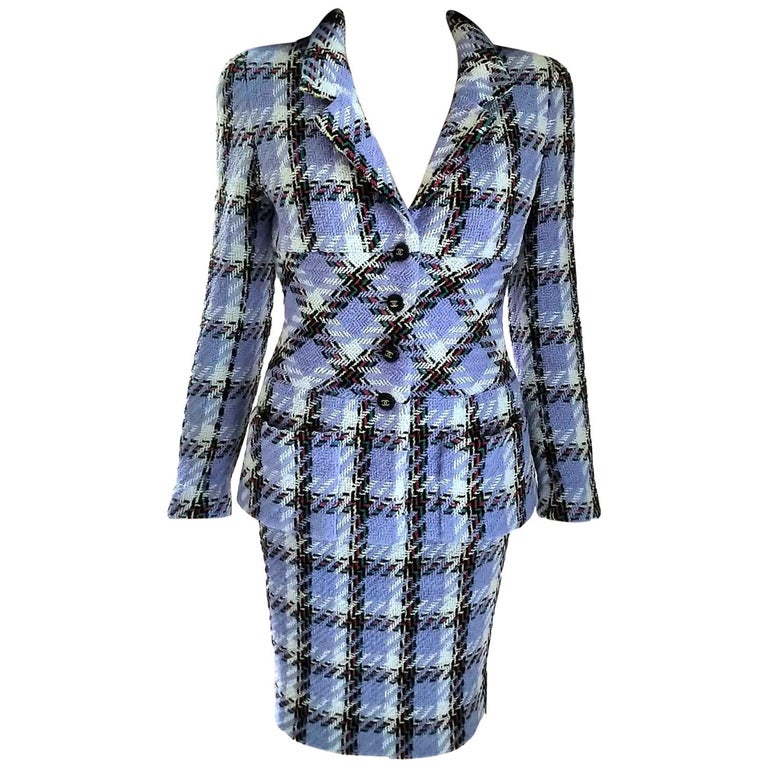 Vintage Chanel 1995 95P Lavender Blue Fantasy Tweed Jacket Skirt Suit FR 38  US 6 at 1stDibs