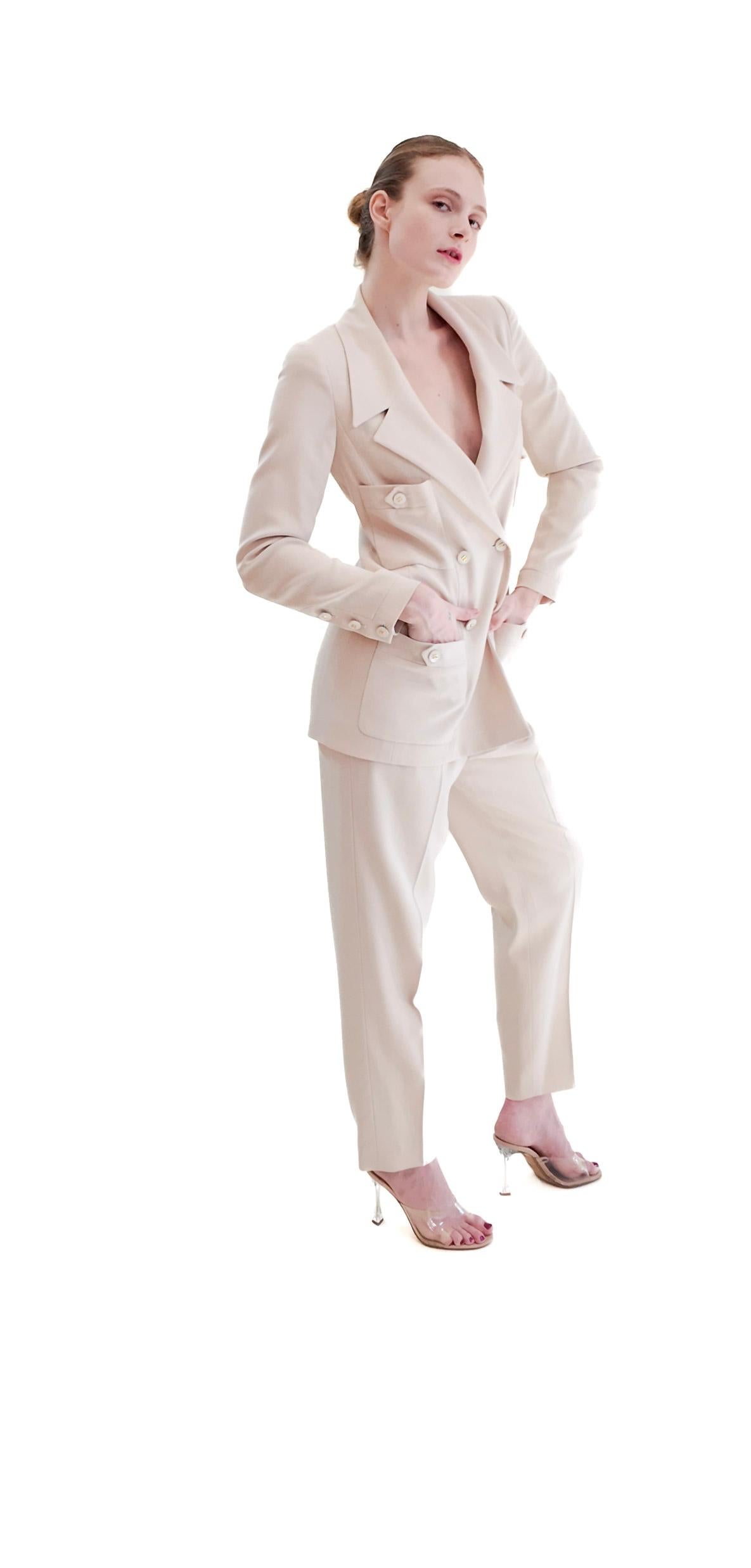 Vintage Chanel 1997 Cruise Cream Pants Suit For Sale 1