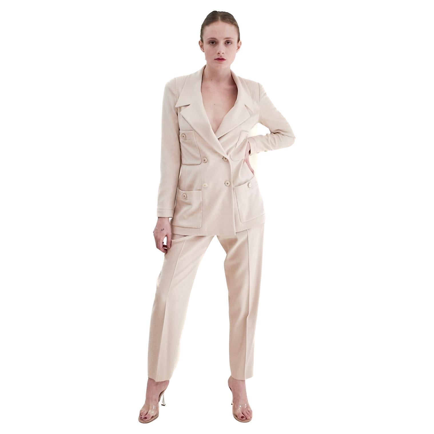 Vintage Chanel 1997 Cruise Cream Pants Suit For Sale