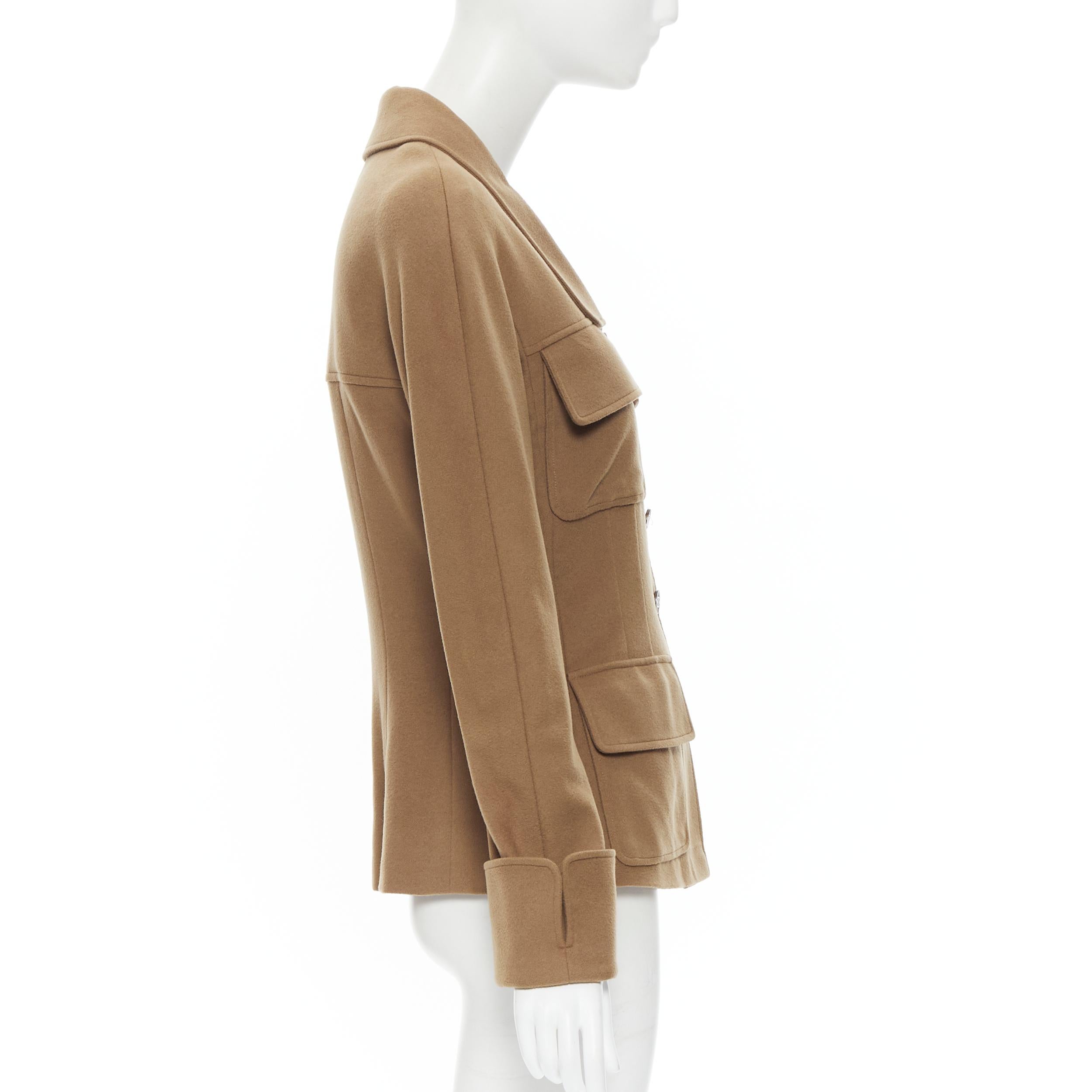 Women's vintage CHANEL 1998 100% cashmere military green 4-pocket CC blazer jacket FR36