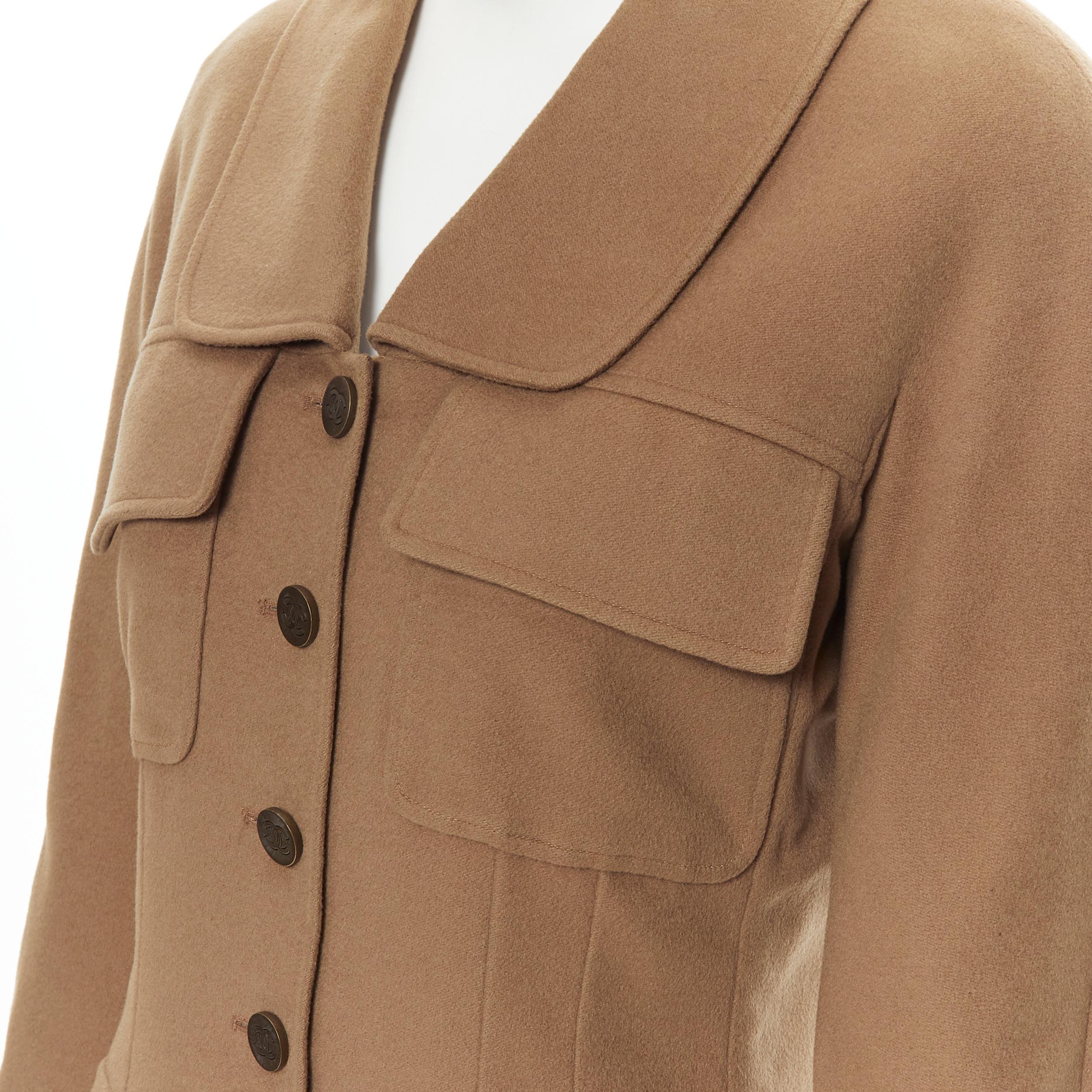 vintage CHANEL 1998 100% cashmere military green 4-pocket CC blazer jacket FR36 3