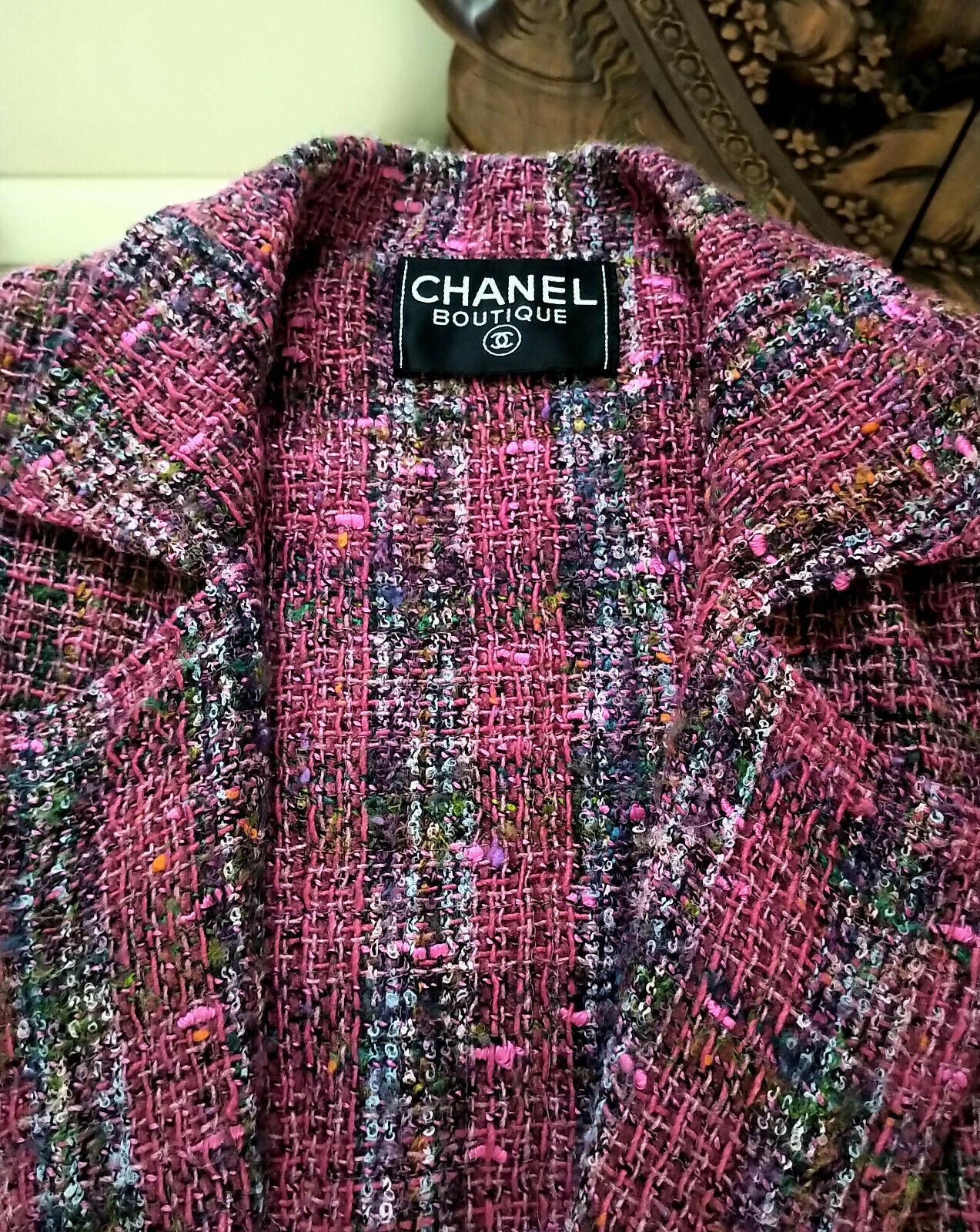 Vintage Chanel 1998 98A Pink, Plum, Fuschia, Tweed Jacket FR 36/ US 2 4 For Sale 7