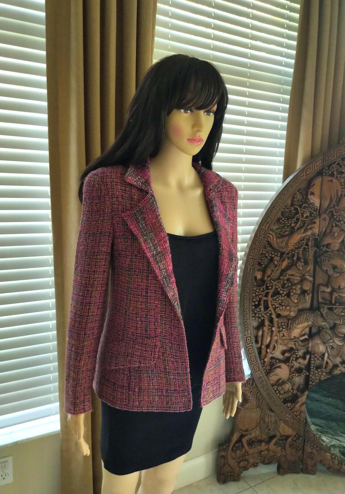 Vintage Chanel 1998 98A Pink, Plum, Fuschia, Tweed Jacket FR 36/ US 2 4 In Excellent Condition For Sale In Ormond Beach, FL