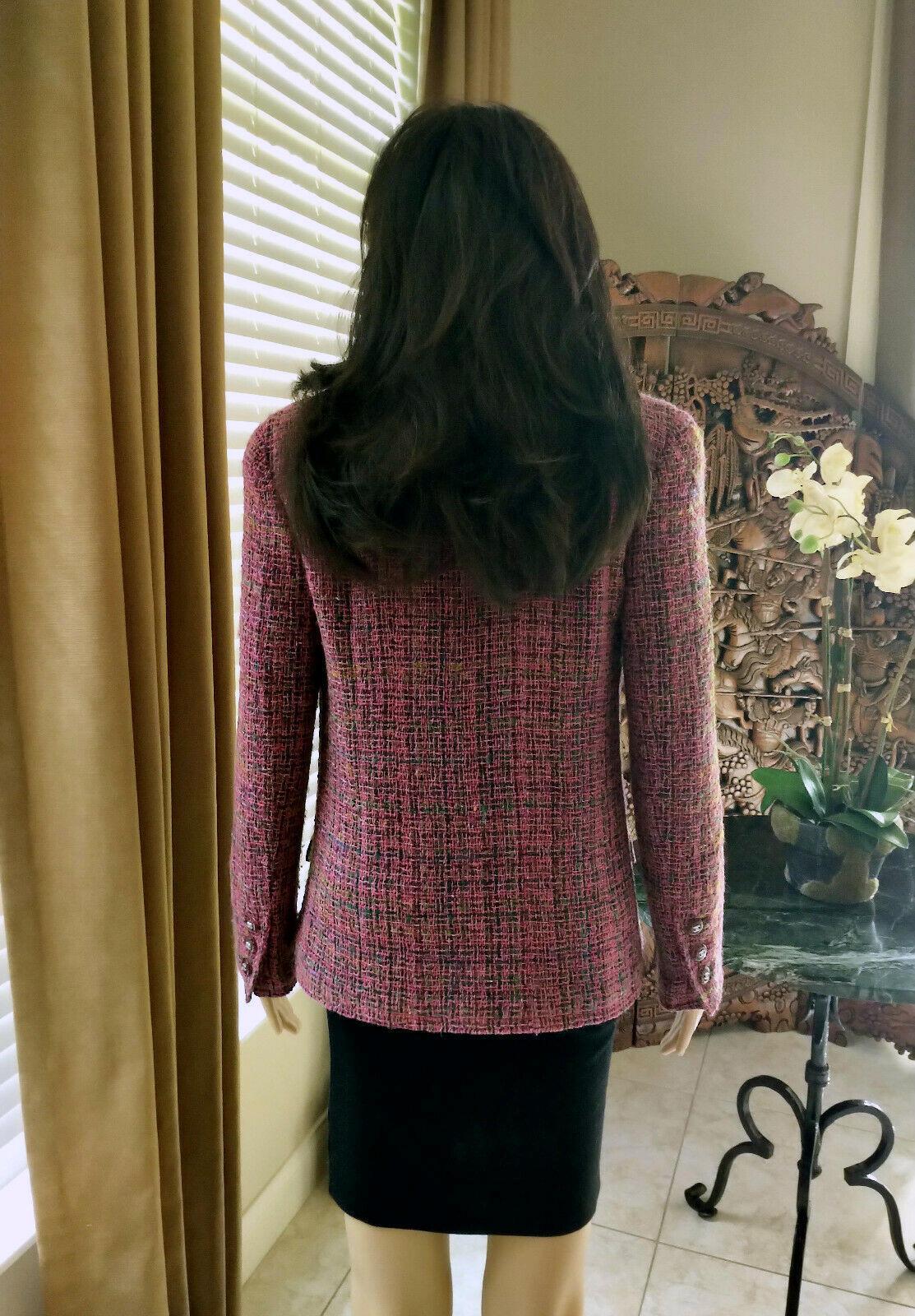 Vintage Chanel 1998 98A Pink, Plum, Fuschia, Tweed Jacket FR 36/ US 2 4 For Sale 3