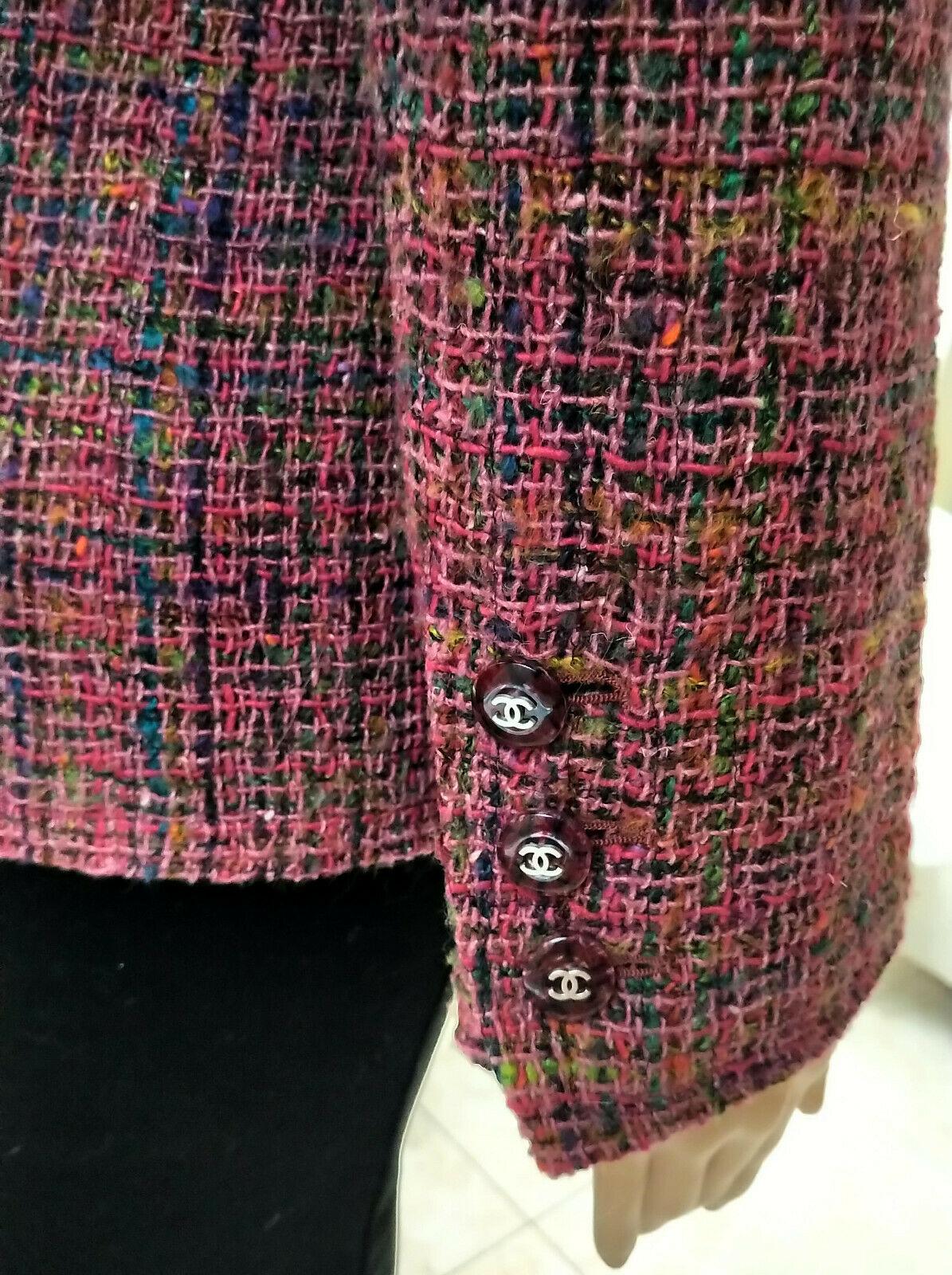 Vintage Chanel 1998 98A Pink, Plum, Fuschia, Tweed Jacket FR 36/ US 2 4 For Sale 4