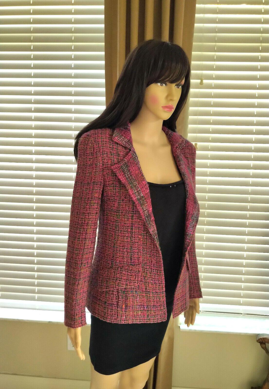 Vintage Chanel 1998 98A Pink, Plum, Fuschia, Tweed Jacket FR 36/ US 2 4 For Sale 5