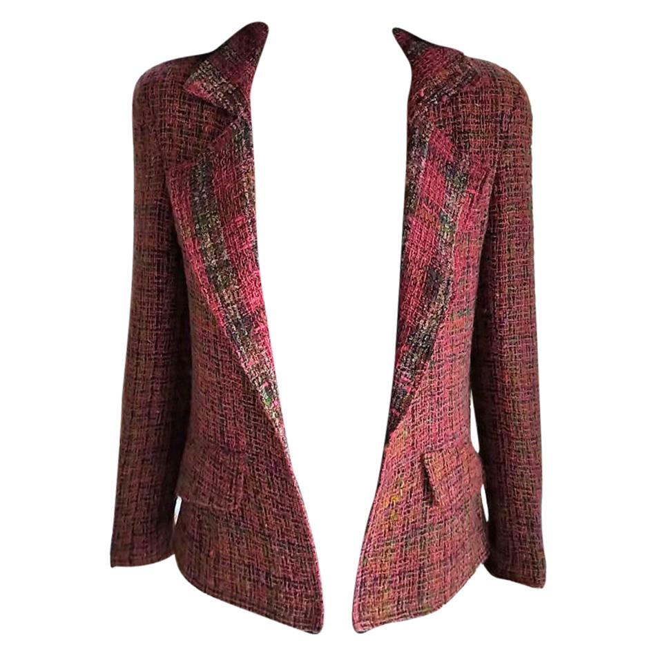 Vintage Chanel 1998 98A Pink, Plum, Fuschia, Tweed Jacket FR 36/ US 2 4 For Sale