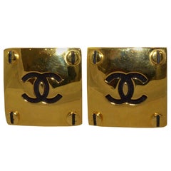 Vintage Chanel 1998 A Large Square CC Clip-On Earrings