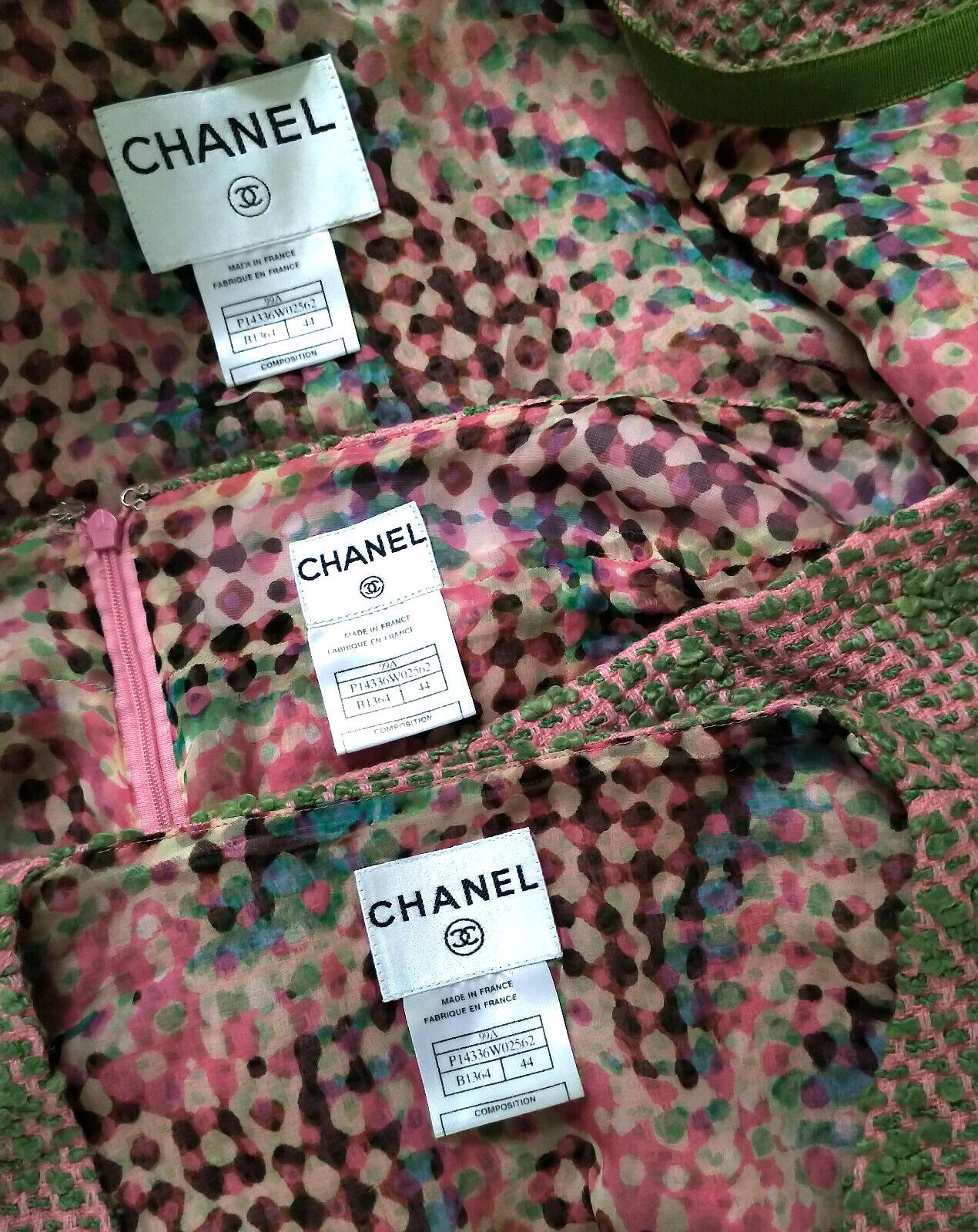 Brown Vintage Chanel 1999 99A 3 Pc Pink & Multi Color Tweed Jacket Suit FR 44/ US 10  For Sale
