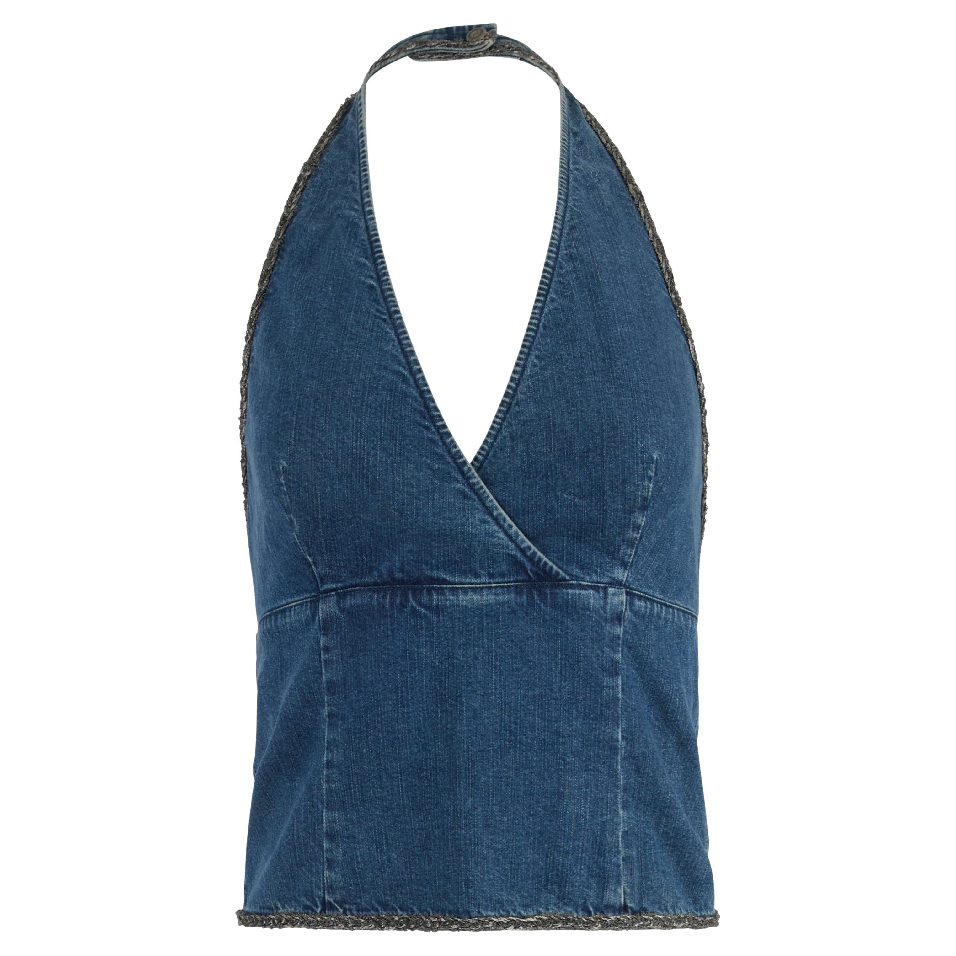 Vintage Chanel 2000
s Denim Halterneck Top For Sale