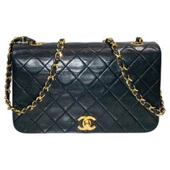 Vintage Chanel 23cm Black Quilted Lambskin “CC” Turnlock Full Flap Shoulder Bag