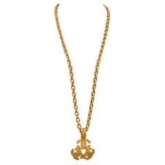 Vintage Chanel 24K Gold-Plated Triple Interlocking CC Pendant Necklace