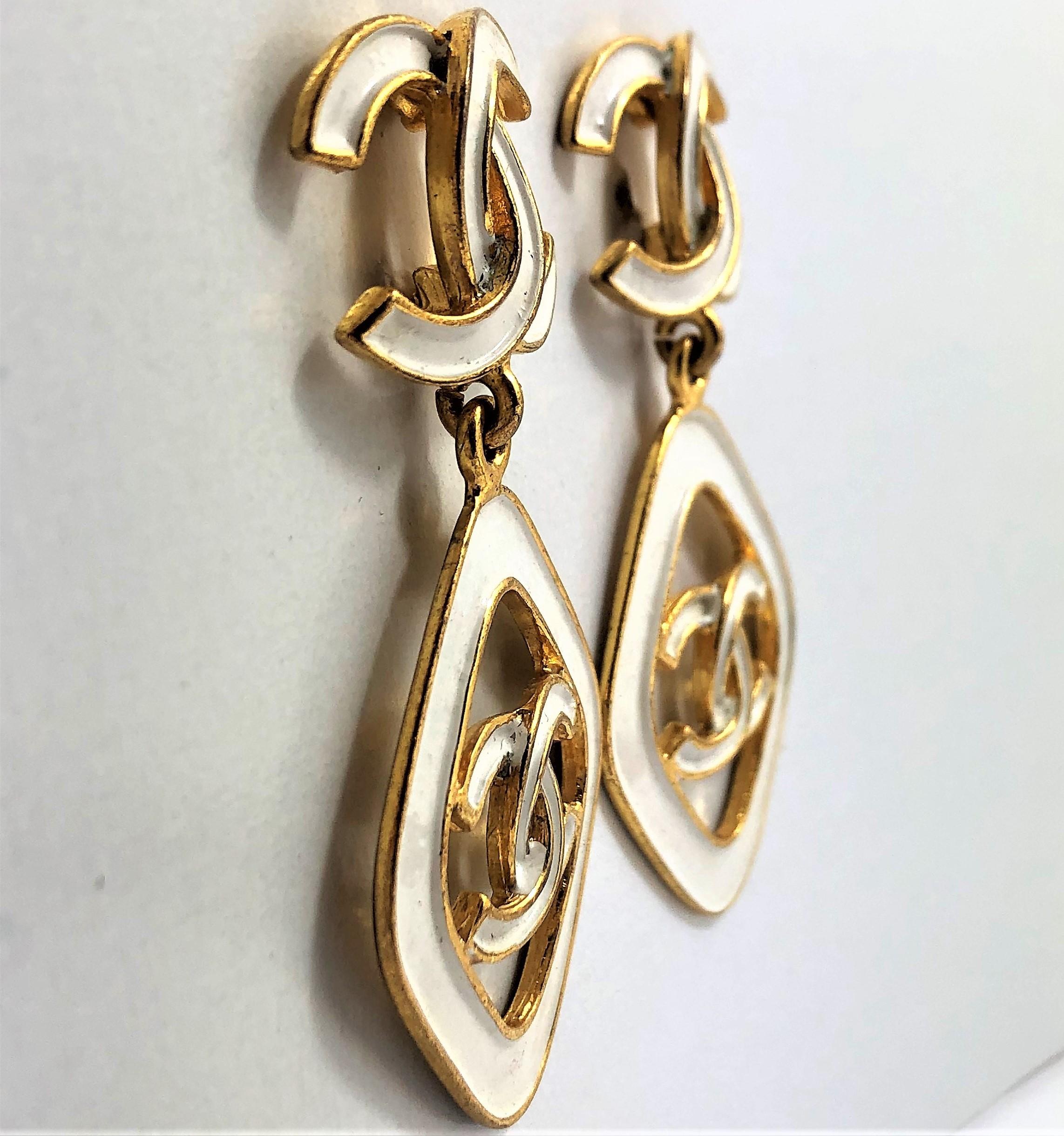 white enamel chanel earrings