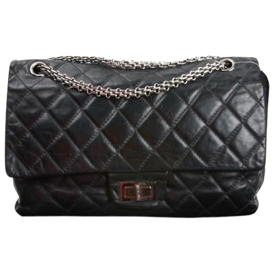 Vintage Chanel 2.55 Black Leather Handbag 