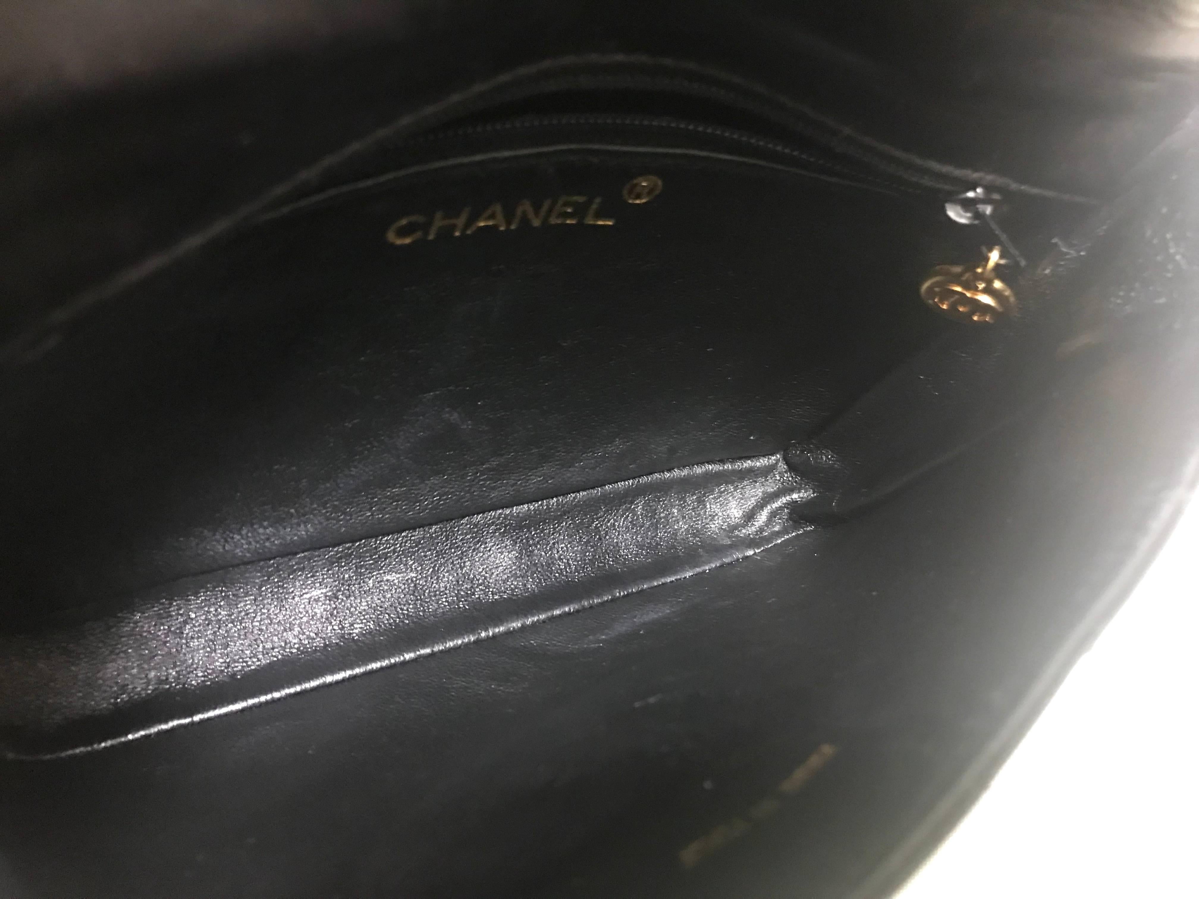 Chanel Vintage 2.55 black patent enamel fanny pack with chain buckle skinny belt 3