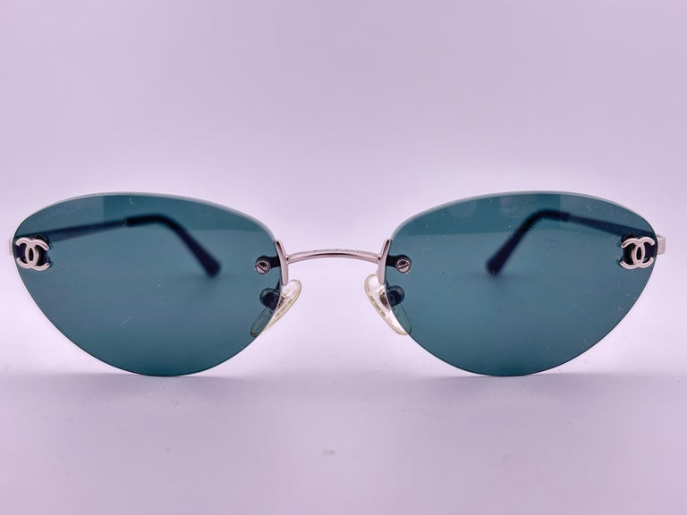 Vintage Chanel 4003 Rimless CC Frame Sunglasses Made In Italy Y2K