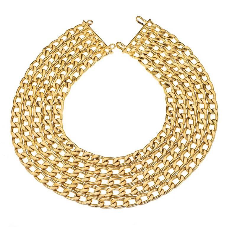 Vintage Chanel 5 Row Chain Necklace In Excellent Condition For Sale In Chicago, IL