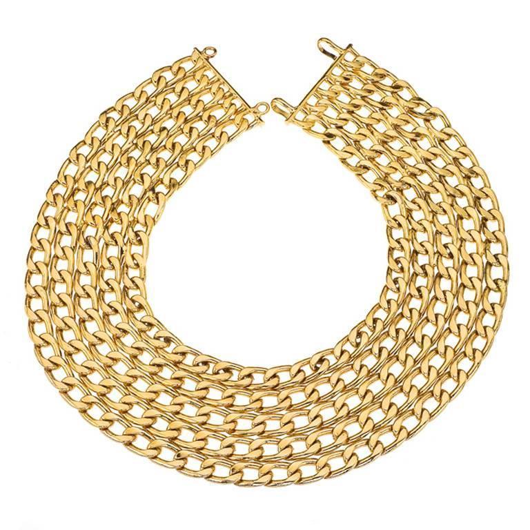 Vintage Chanel 5 Row Chain Necklace  In Excellent Condition For Sale In Chicago, IL