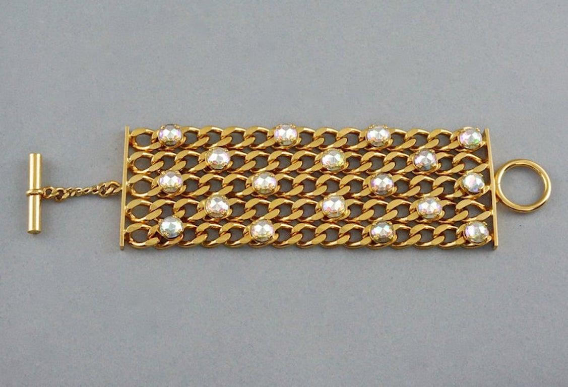Vintage CHANEL 5 Row Multi Chain Rhinestone Wide Cuff Bracelet In Excellent Condition In Kingersheim, Alsace