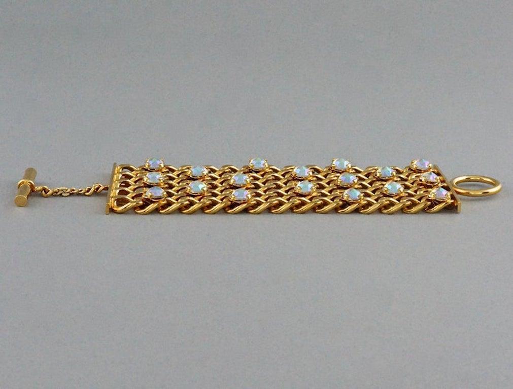 Women's Vintage CHANEL 5 Row Multi Chain Rhinestone Wide Cuff Bracelet