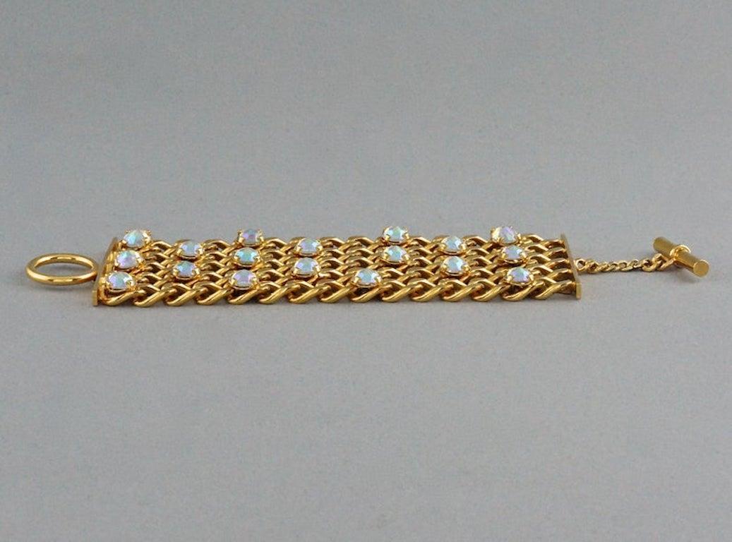 Vintage CHANEL 5 Row Multi Chain Rhinestone Wide Cuff Bracelet 1