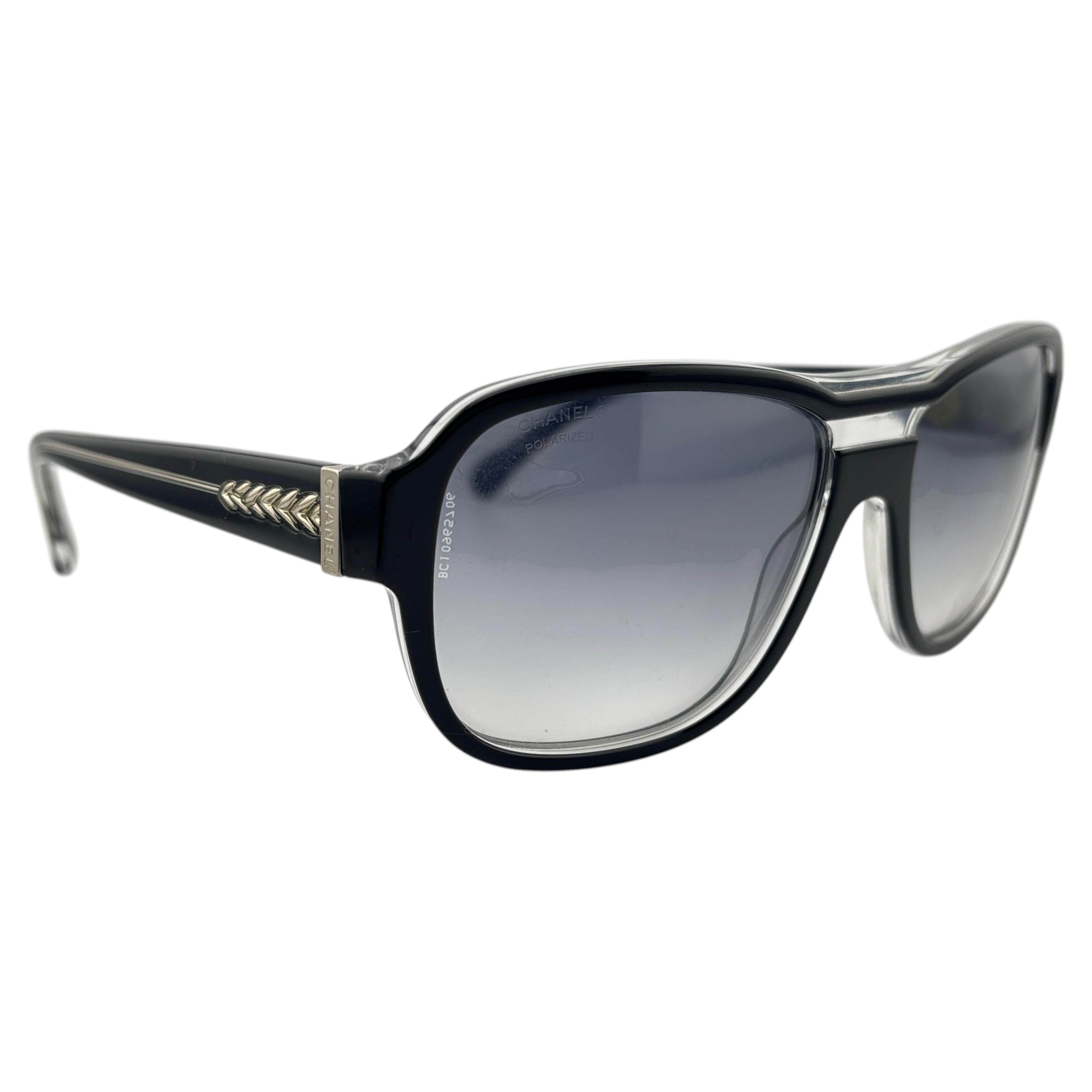 Vintage Chanel 5194 Schwarz & Silber Frame Sonnenbrillen Made in Italy Y2K