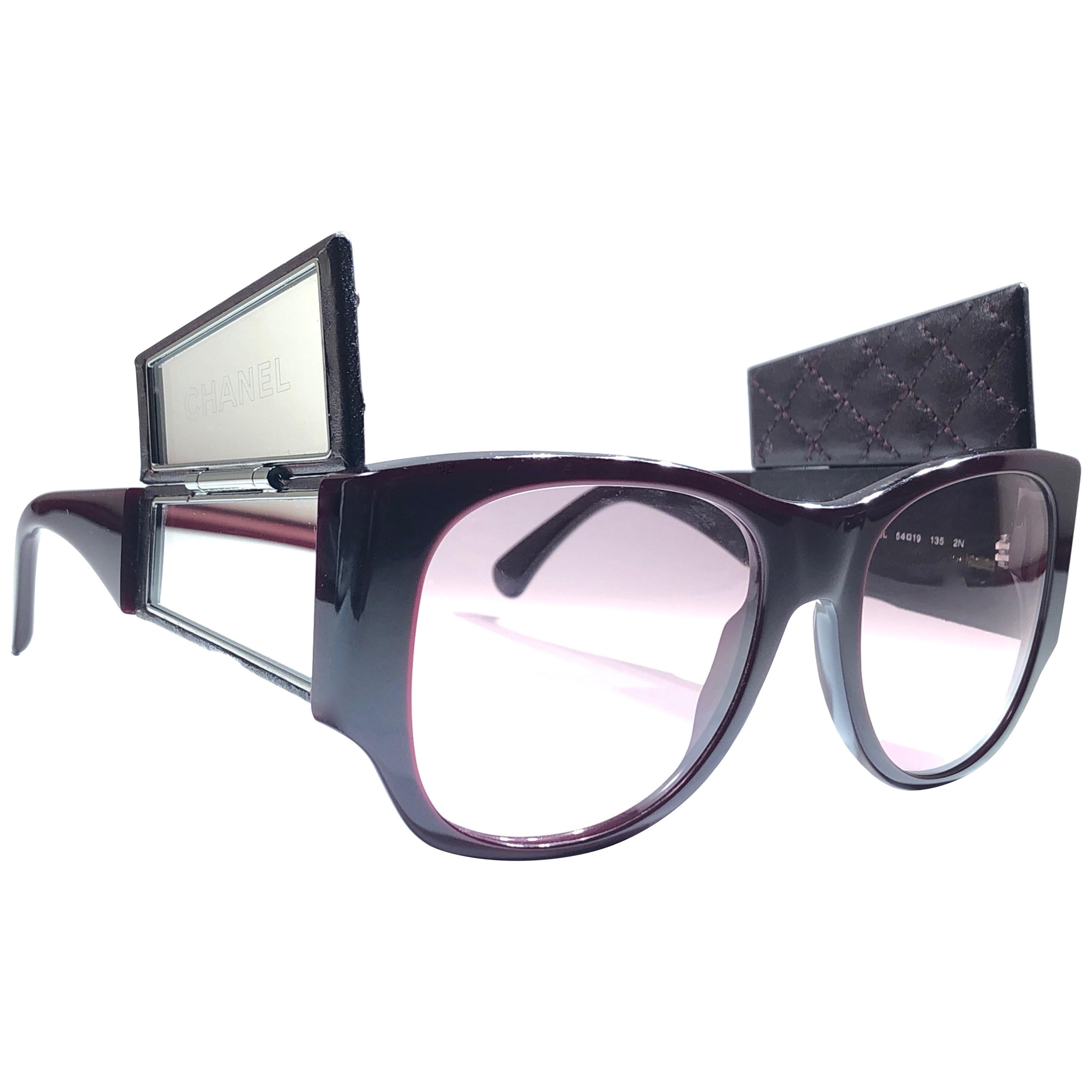 Vintage Chanel 5202 Burgundy Hidden Mirror Quilted Sunglasses Made In France Sale at 1stDibs