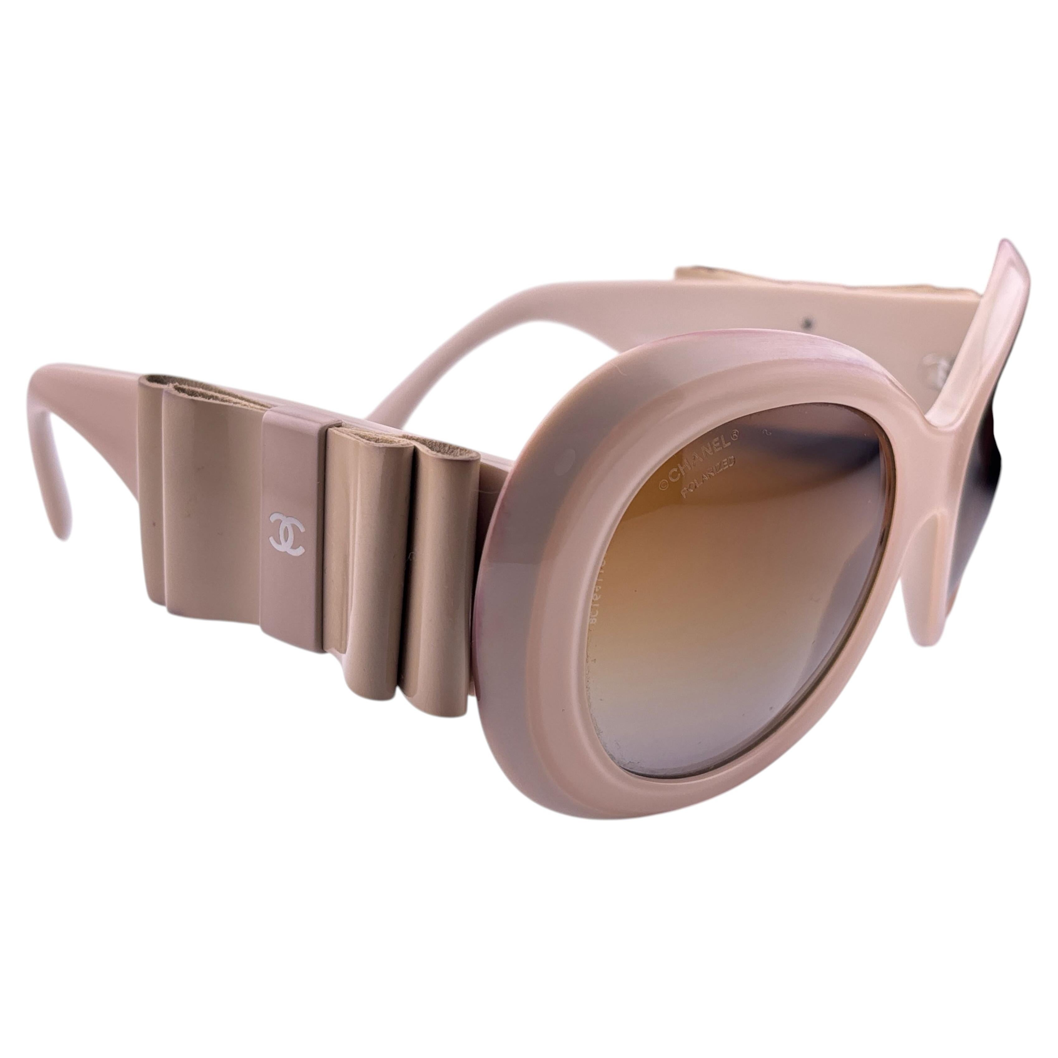 Vintage Chanel 5282 Beige Patent Ribbon Bow Frame Sunglasses Made In Italy Y2K