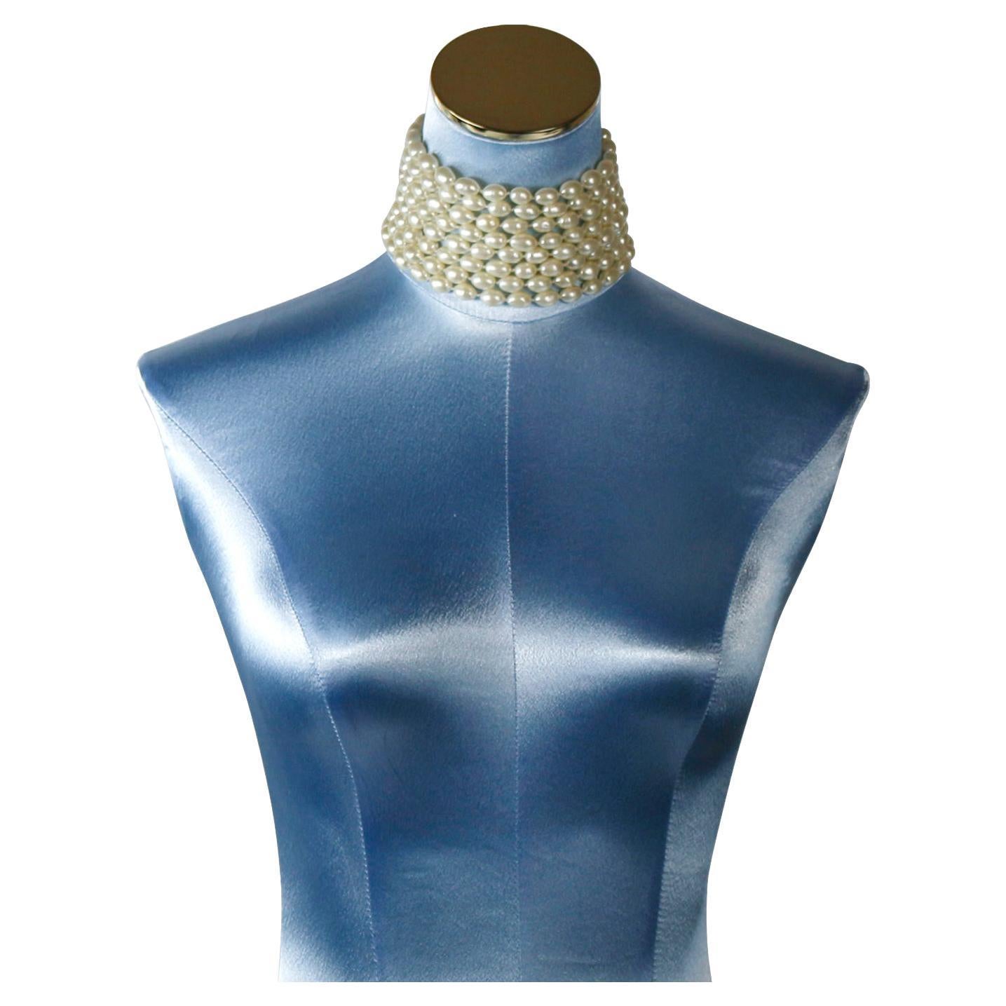 Vintage Chanel 8 Strand Oblong Pearl Necklace Choker  12-20