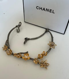 Vintage CHANEL 80er Jahre Haute Couture Blume-Halskette aus Gold und Silber
