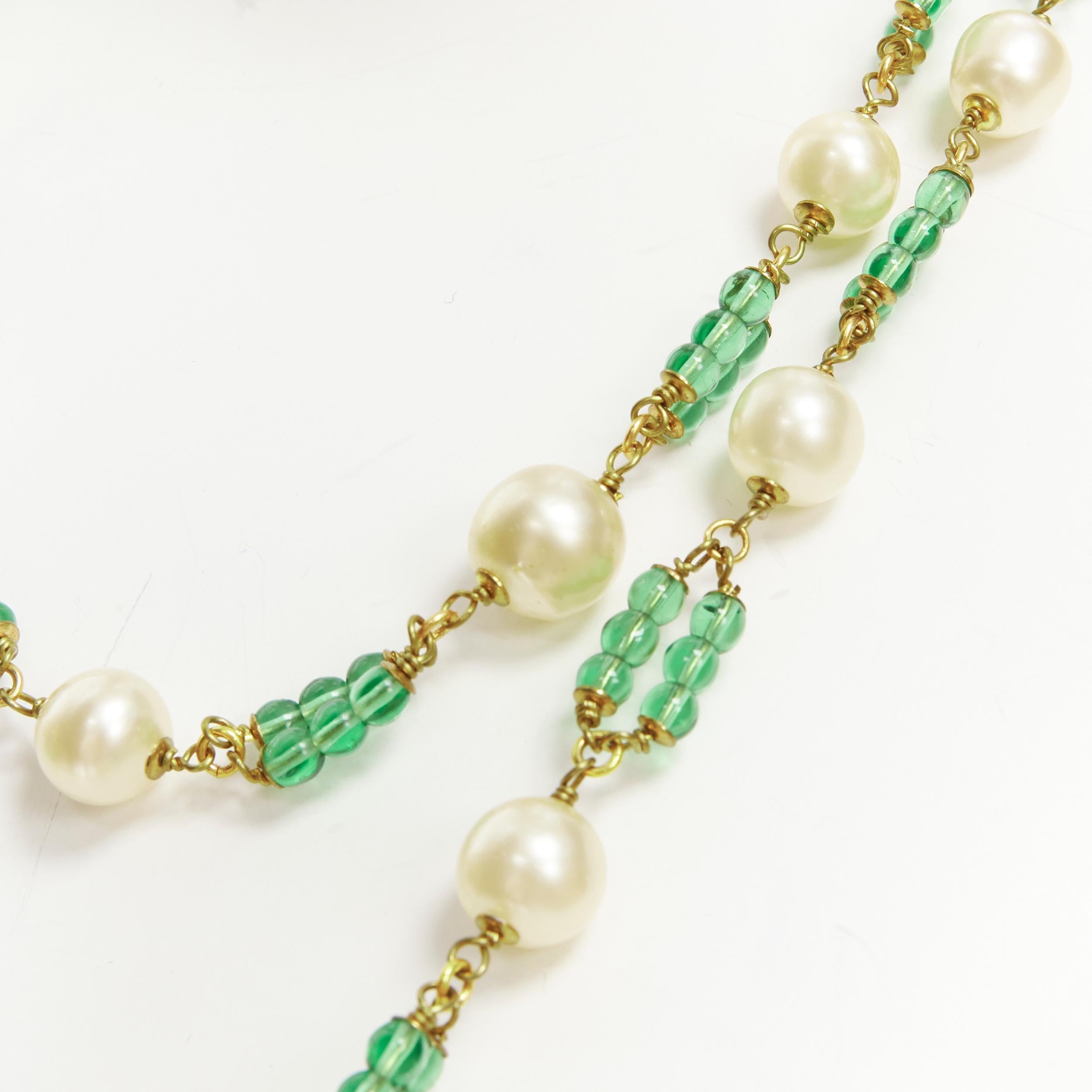 vintage CHANEL 93A green Gripoix poured glass beads faux Pearl sautoir necklace 4