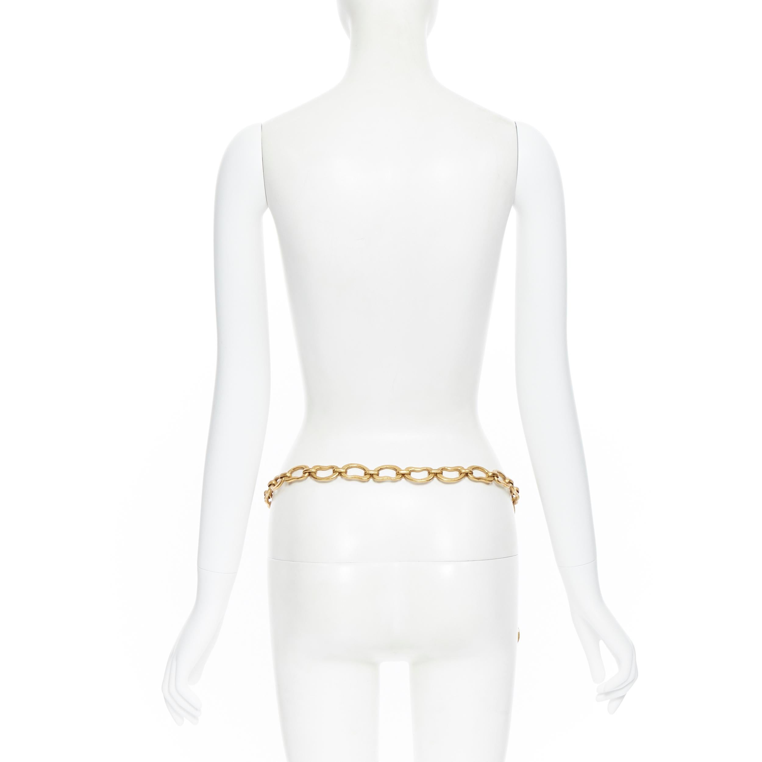 Gold vintage CHANEL 93P antique gold tone metal looped dual chain CC medallion belt