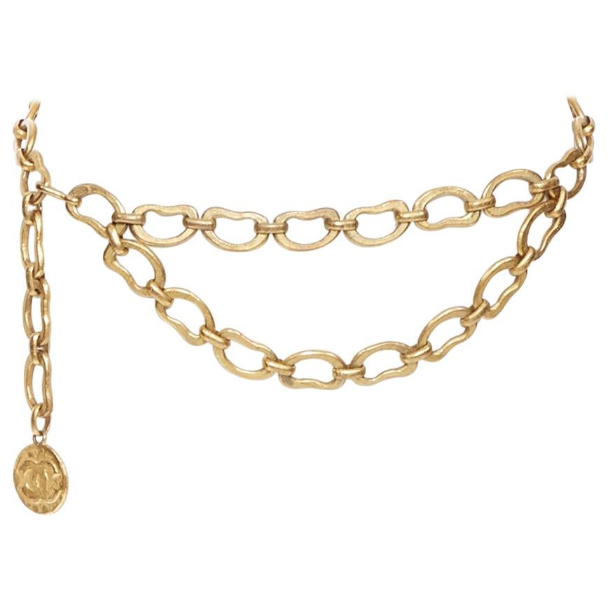 CHANEL Gold Plated CC Logos Medal Charm Vintage Chain Belt #193c Rise-on