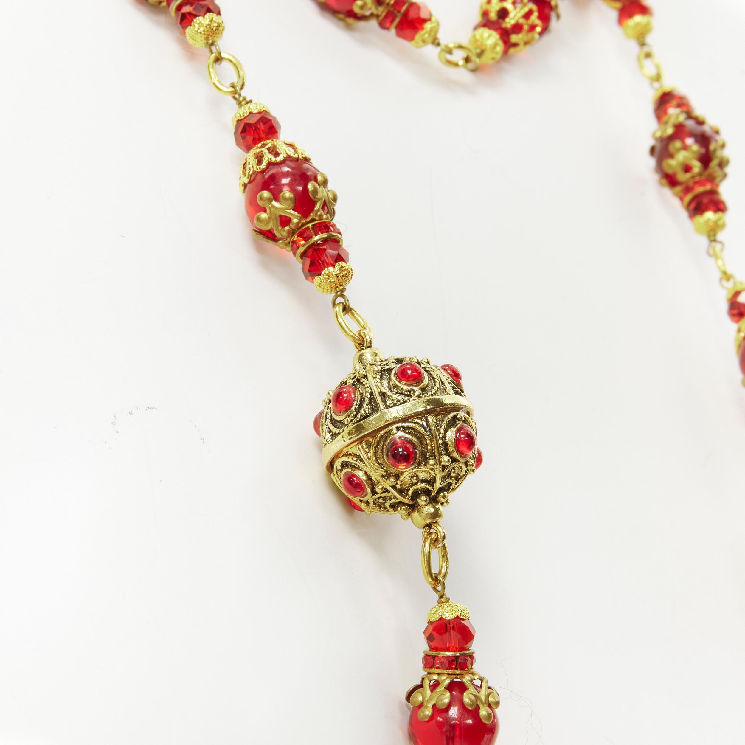 vintage CHANEL 93P red Gripoix Byzantine ball gold-tone sautoir necklace rare 5