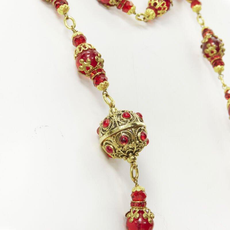 vintage CHANEL 93P red Gripoix Byzantine ball gold-tone sautoir necklace rare For Sale 6