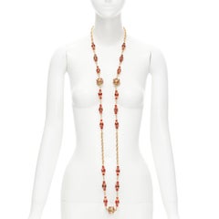 vintage CHANEL 93P red Gripoix Byzantine ball gold-tone sautoir necklace rare
