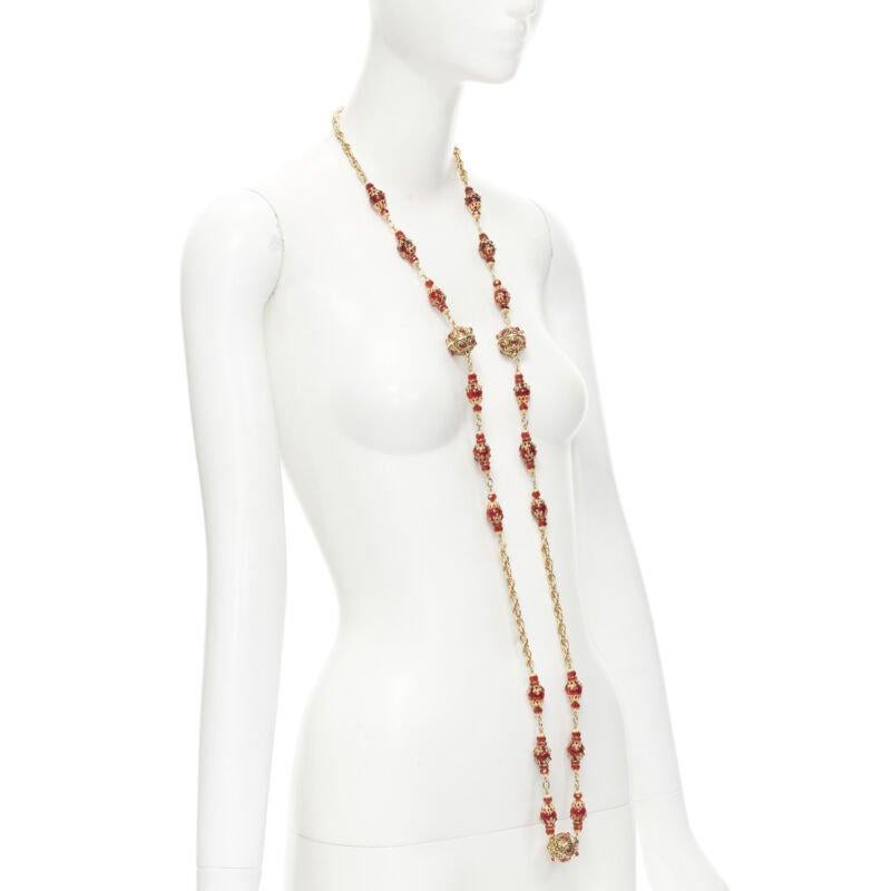 Women's vintage CHANEL 93P red Gripoix Byzantine ball gold-tone sautoir necklace rare For Sale