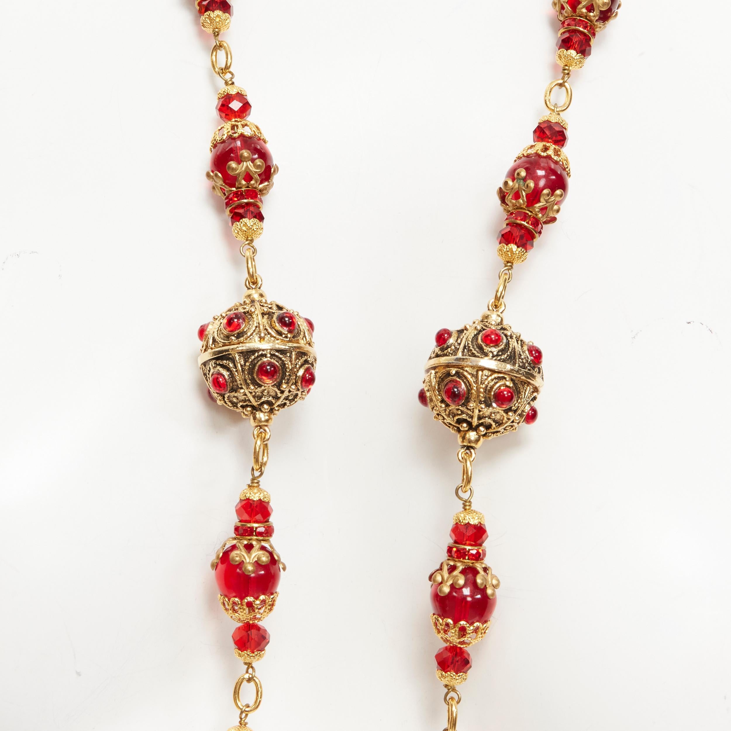 vintage CHANEL 93P red Gripoix Byzantine ball gold-tone sautoir necklace rare 1