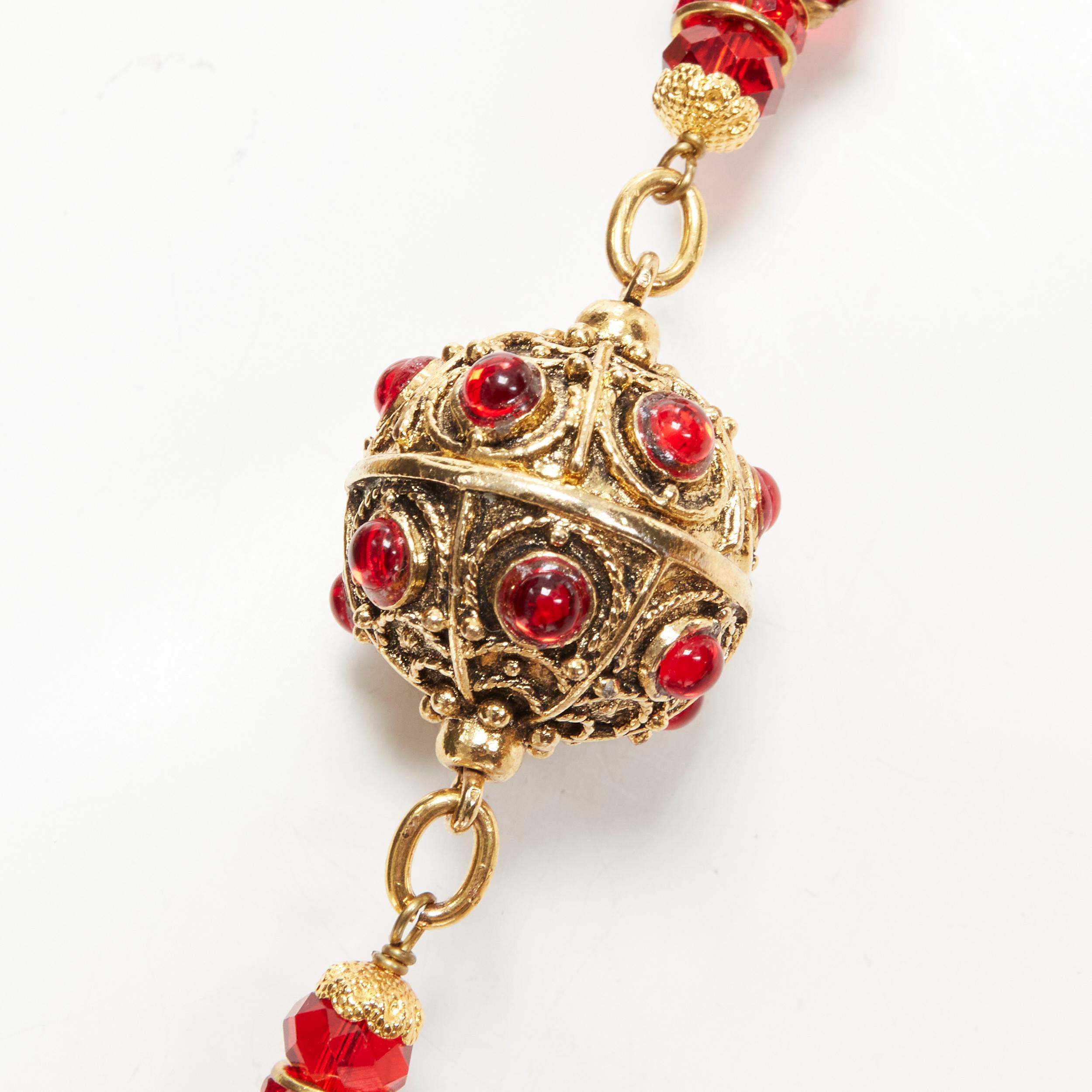 vintage CHANEL 93P red Gripoix Byzantine ball gold-tone sautoir necklace rare 2