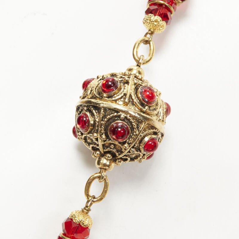vintage CHANEL 93P red Gripoix Byzantine ball gold-tone sautoir necklace rare For Sale 3