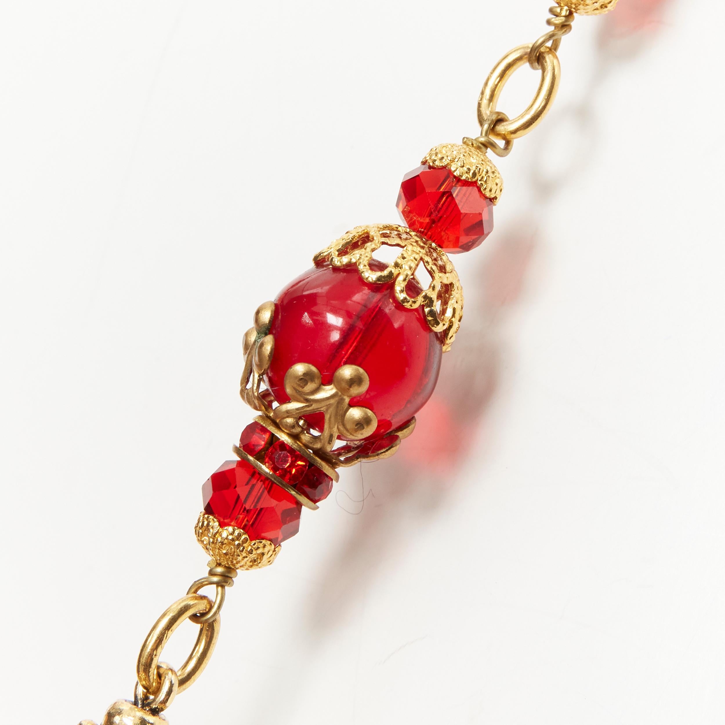 vintage CHANEL 93P red Gripoix Byzantine ball gold-tone sautoir necklace rare 3