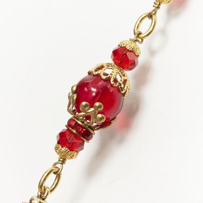 vintage CHANEL 93P red Gripoix Byzantine ball gold-tone sautoir necklace rare For Sale 4