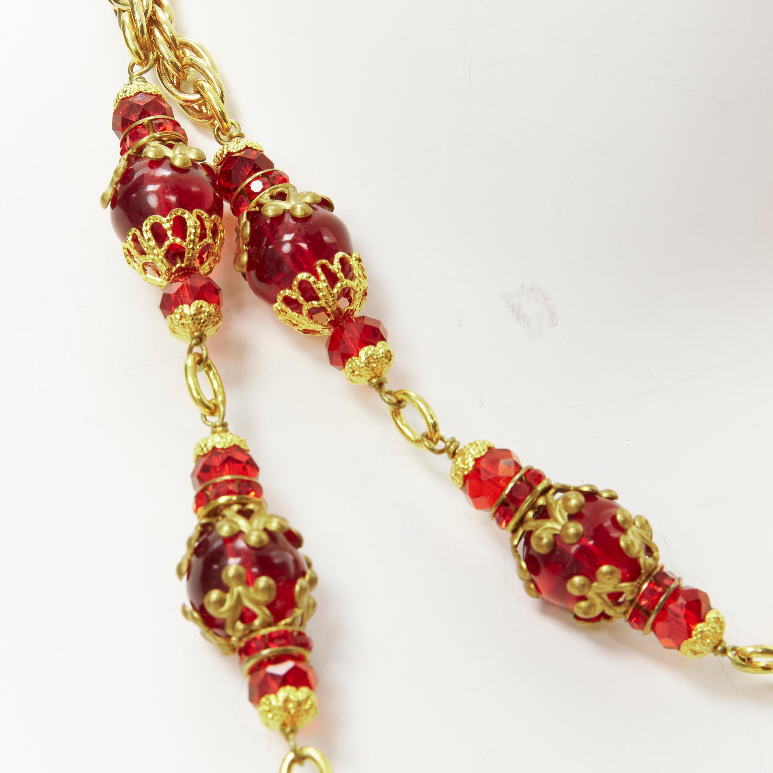 vintage CHANEL 93P red Gripoix Byzantine ball gold-tone sautoir necklace rare 4
