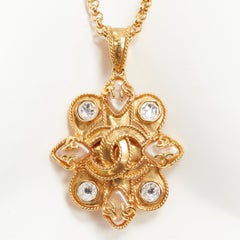 vintage CHANEL 95A crystal pearl CC pendant short chain necklace